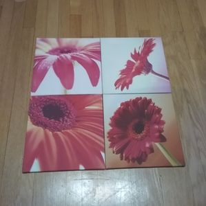 Flower 4 pc canvas wall art pink red